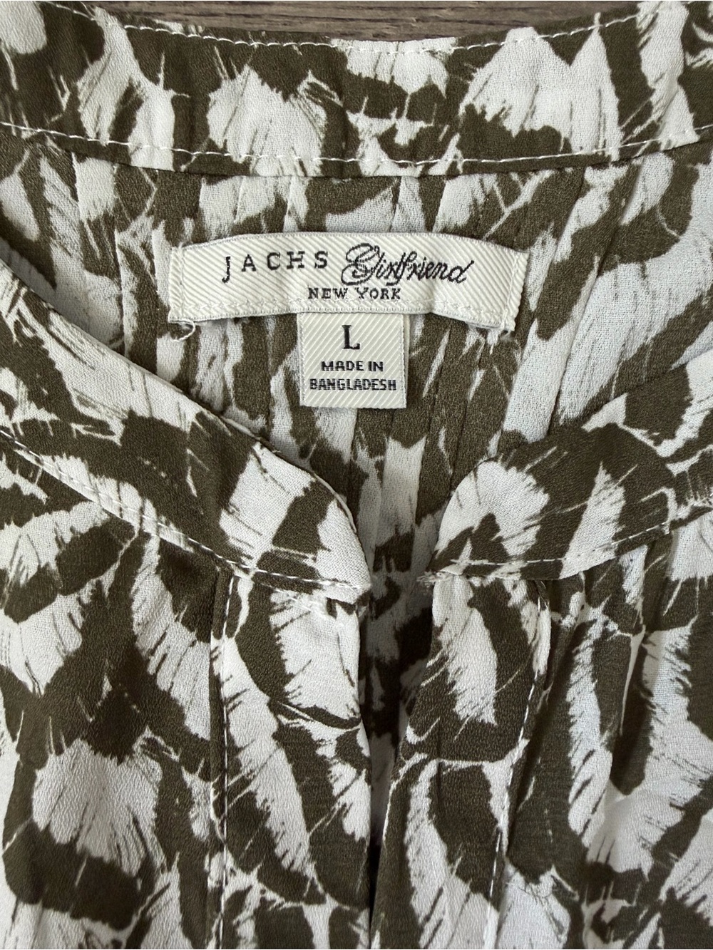 Jachs Girlfriend Contemporary Blouse L Olive Print Relaxed Fit Top - Picture 9 of 14